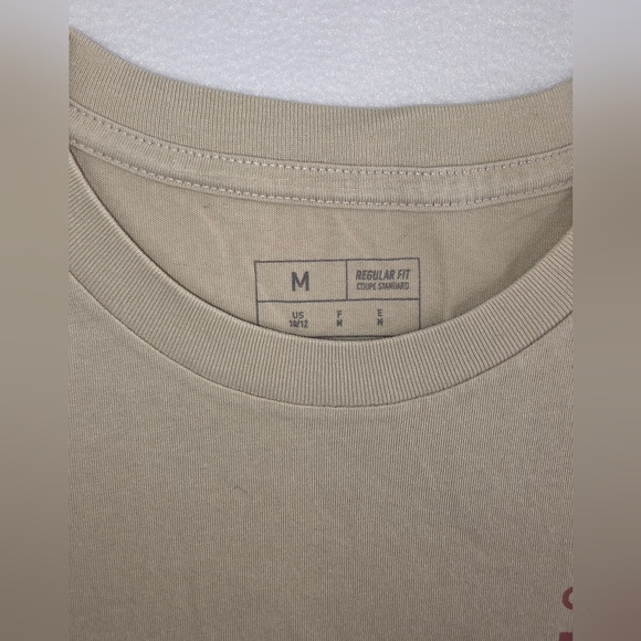 Adidas Boy's Tan Short Sleeve Tee Maroon Logo Size Medium (10-12) K-2237 - Picture 3 of 6